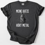 An olive green short-sleeve t-shirt with a graphic print of a skull and the words 'MUSIC ROCK' in a distressed white font, laid flat on a light gray background.
