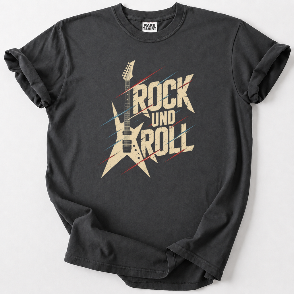 Klassisches Rock und Roll T-Shirt mit Vintage-Gitarrendesign. Hochwertige Baumwolle, bequem &amp; zeitlos. Für echte Musikliebhaber.