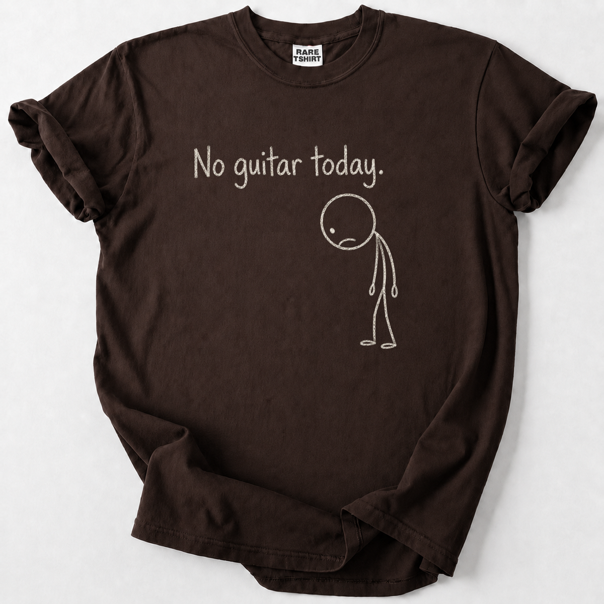 Feeling lost without your six-string? Our witty "No Guitar Today" t-shirt makes the perfect gift for guitarists and rock music fans. 