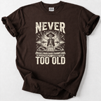 Rock the decks at any age with our Never Too Old DJ Skeleton Tee. Premium soft cotton, bold vintage graphic 