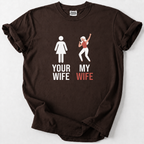 Show off your wife with this hilarious "My Wife" dancing graphic tee. Soft, durable cotton with a fun twist. 