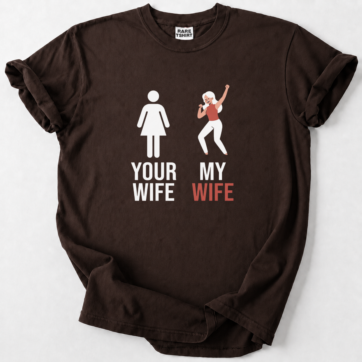 Show off your wife with this hilarious "My Wife" dancing graphic tee. Soft, durable cotton with a fun twist. 