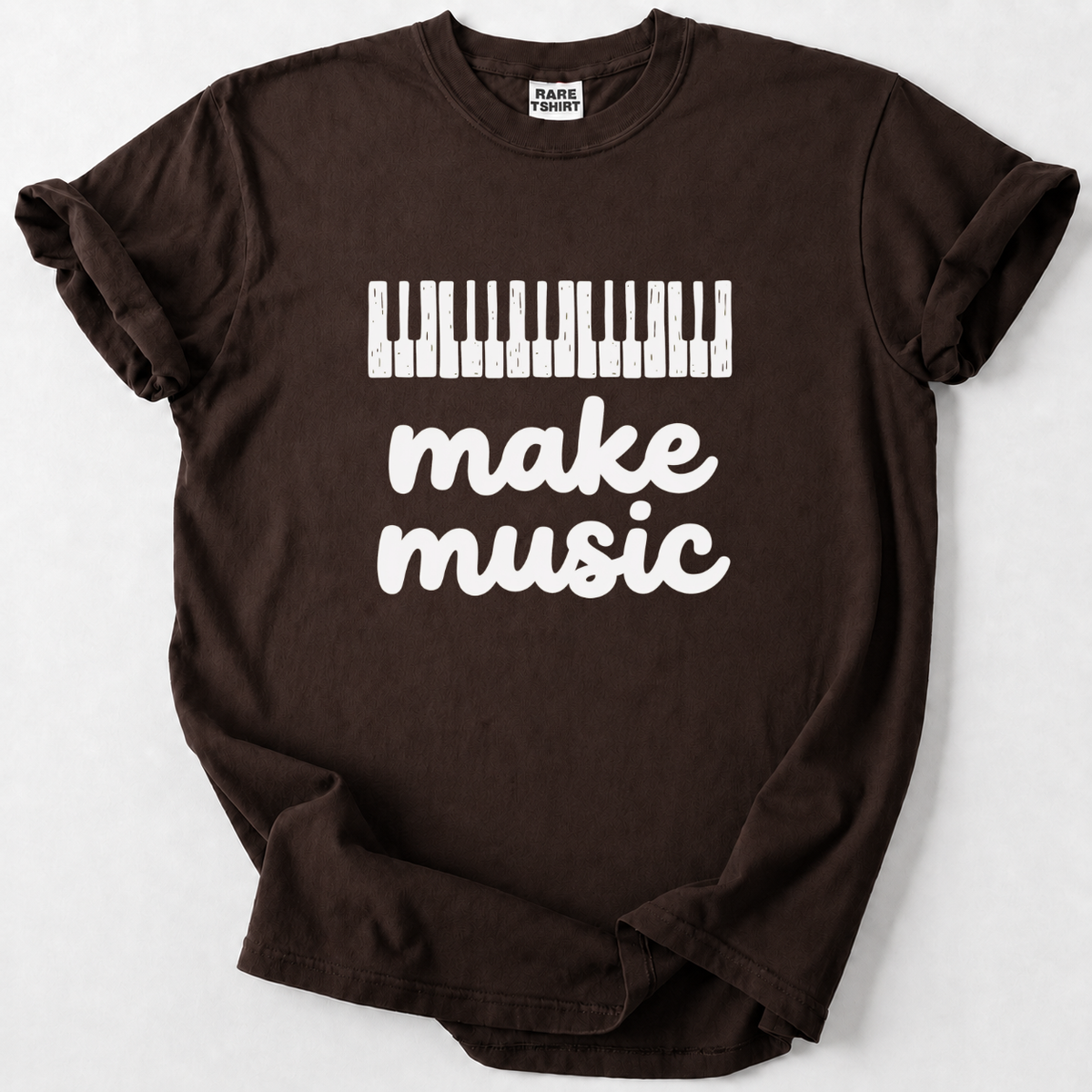 Celebrate your passion for music with our "Make Music" piano keys tee. Soft, durable cotton in a bold retro design