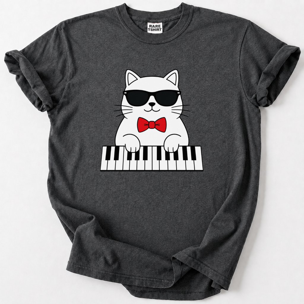 Shop our Cool Cat Piano Player Tee, a fun, quirky design for music lovers and cat fans. Soft, premium cotton.