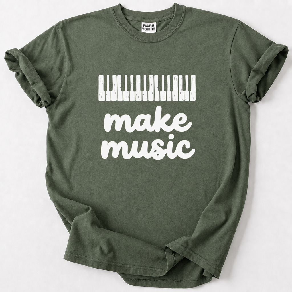 Celebrate your passion for music with our "Make Music" piano keys tee. Soft, durable cotton in a bold retro design