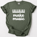 Celebrate your passion for music with our "Make Music" piano keys tee. Soft, durable cotton in a bold retro design
