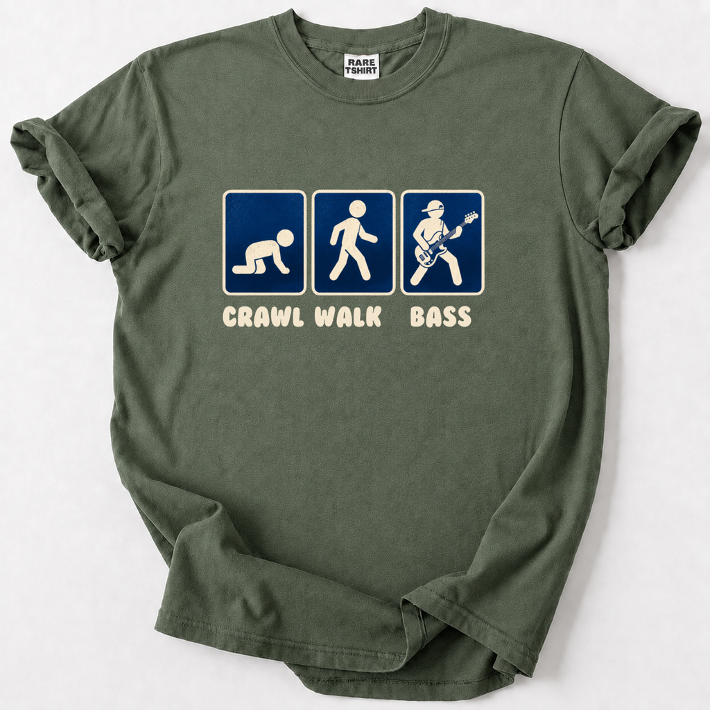 Rock out with our Crawl Walk Bass Tee! Perfect gift for bassists &amp; rock lovers. Soft, durable cotton. 