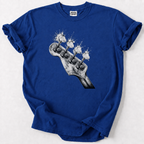 Rock-inspired bass guitar headstock tee for true music lovers. Premium soft cotton, vintage distressed art, perfect gift for bassists &amp; rock fans.