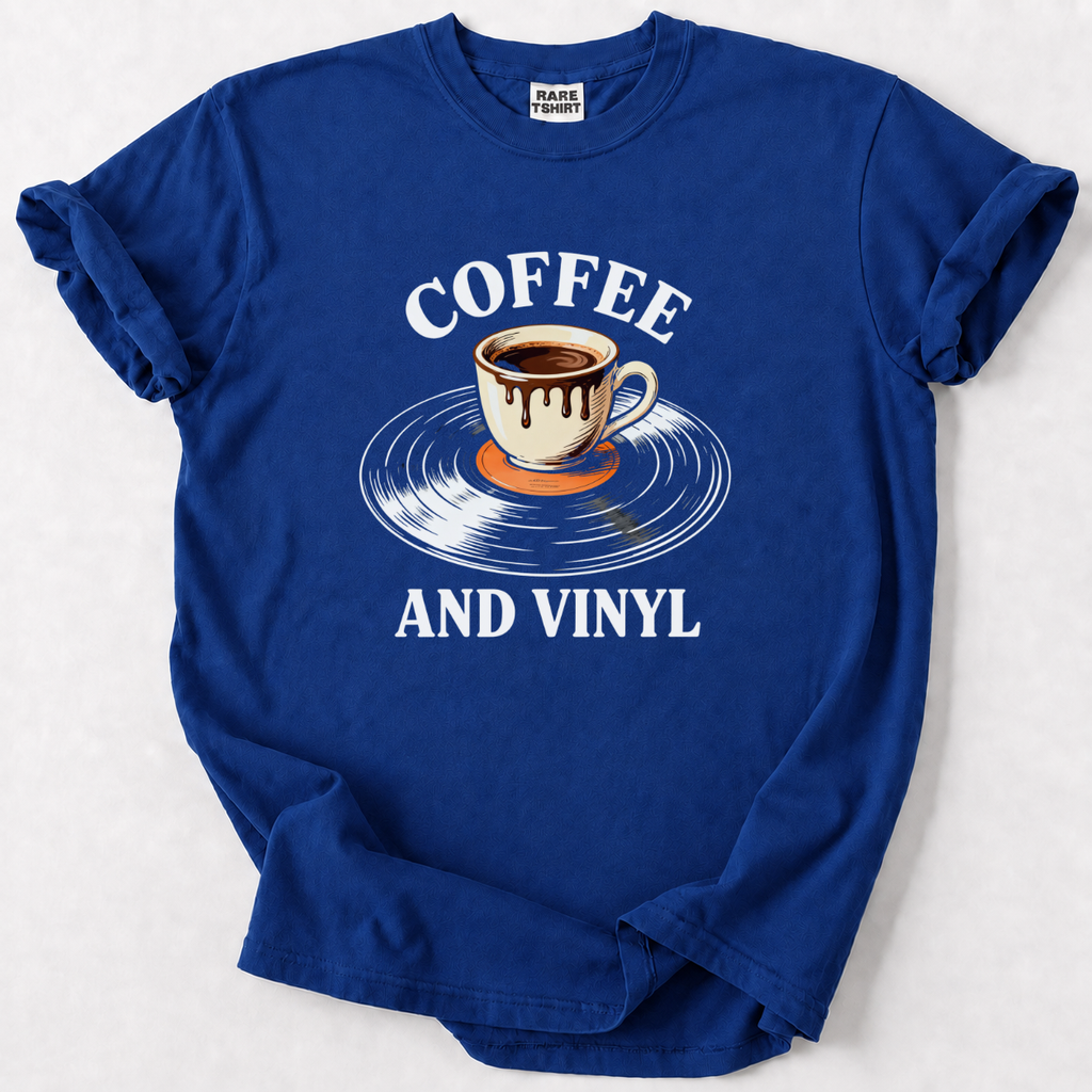 Cozy up with coffee &amp; vinyl vibes. Soft, premium tee for music lovers who savor the little rituals.