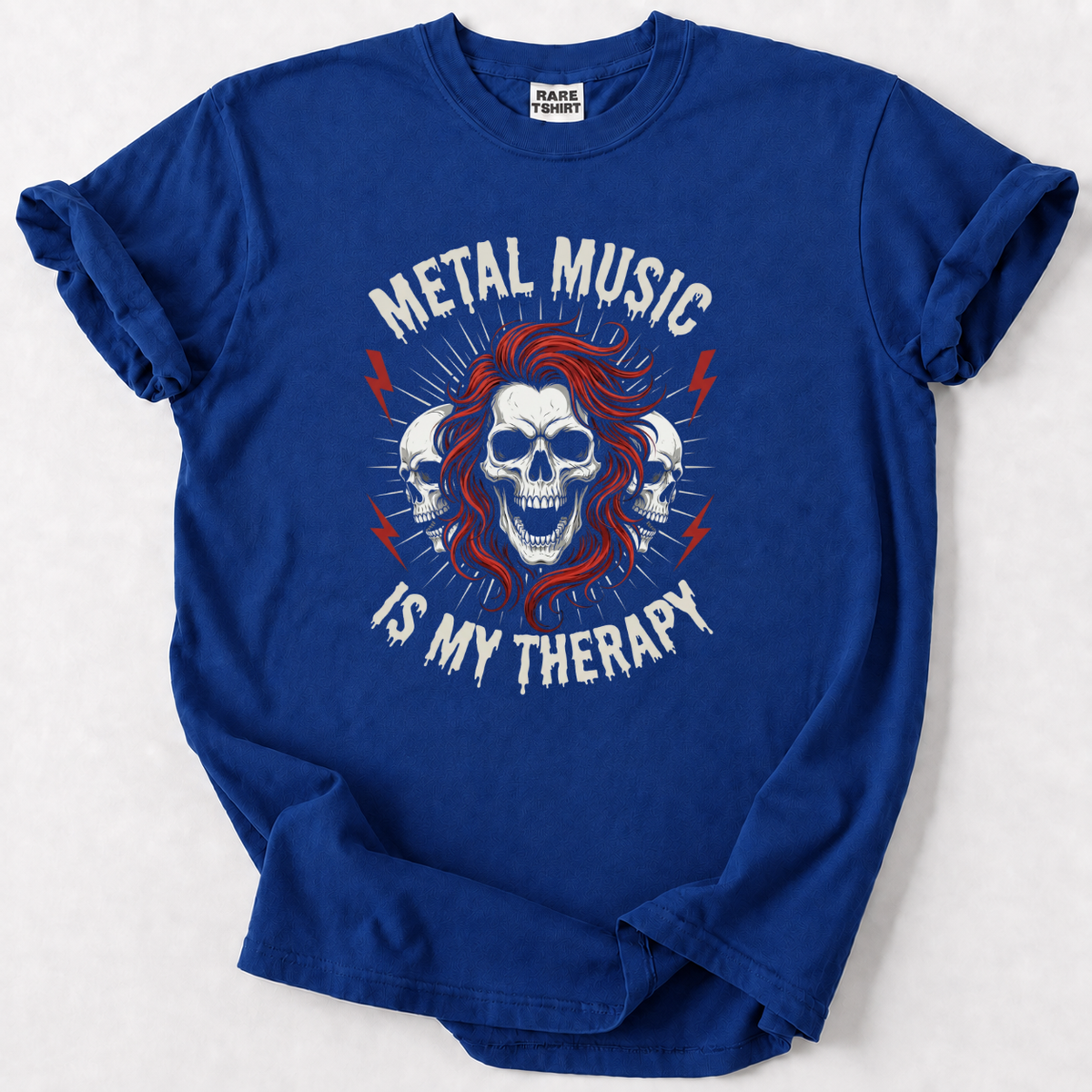  Metal Music Is My Therapy tee. Bold skull art, premium cotton comfort. 
