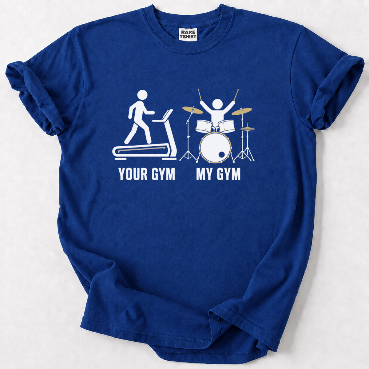Love drumming more than the gym? This funny drummer t-shirt is the perfect gift for music lovers. Soft, durable cotton. 
