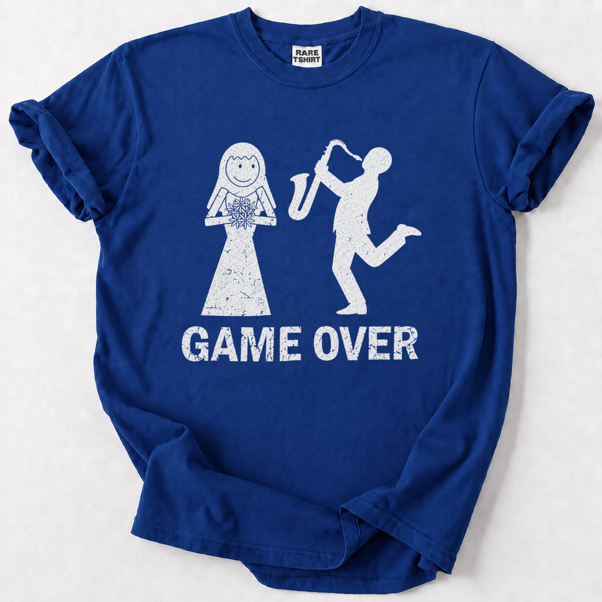 Funny Game Over saxophone player wedding t-shirt for musicians and grooms