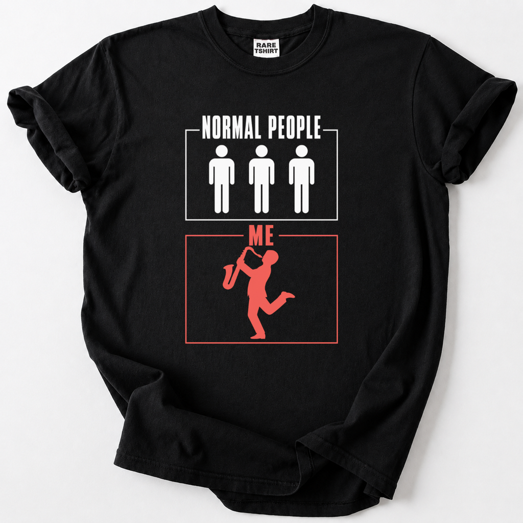 Black saxophone player t-shirt with funny normal people vs me music, design