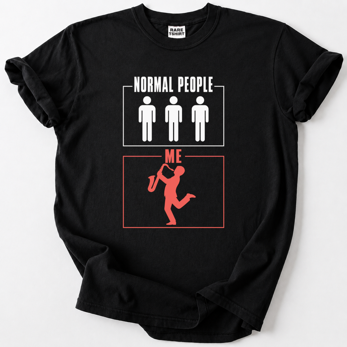 Black saxophone player t-shirt with funny normal people vs me music, design