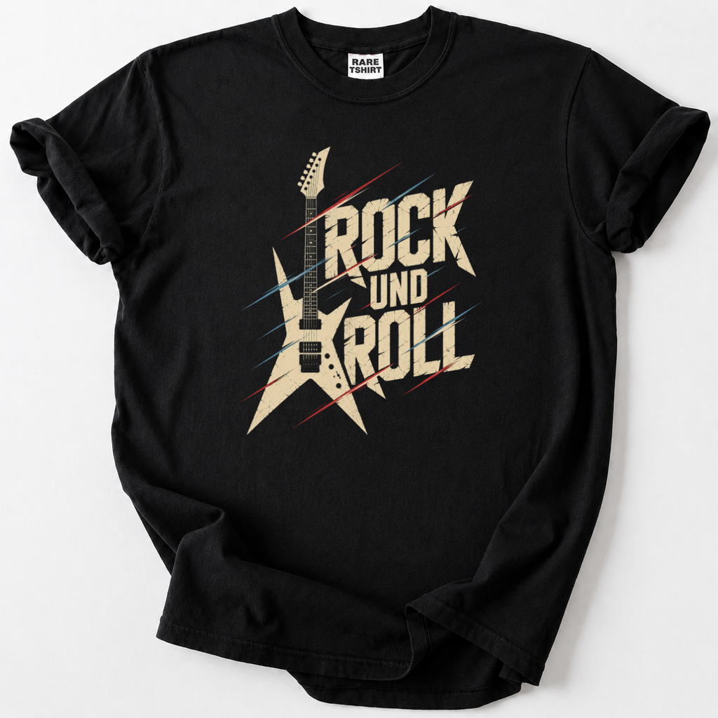 Klassisches Rock und Roll T-Shirt mit Vintage-Gitarrendesign. Hochwertige Baumwolle, bequem &amp; zeitlos. Für echte Musikliebhaber.