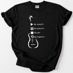 Unique guitar-inspired t-shirt for music lovers. Play the moments, pause the memories, stop the pain, repeat the happiness. Soft premium cotton tee.
