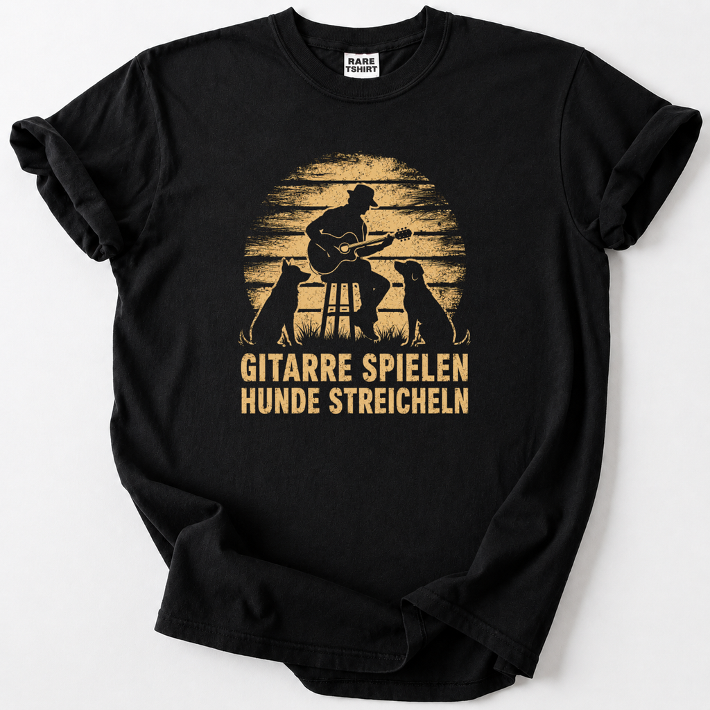 Play guitar, pet dogs. wear it proud. This vintage-style tee is made for true guitar &amp; dog lovers. Premium comfort