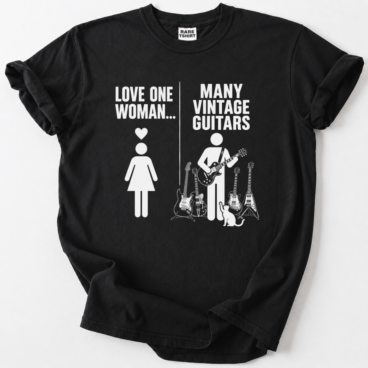 Vintage guitar lover t-shirt design with one woman many guitars quote
