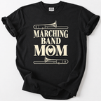 Black Marching Band Mom T-Shirt with trombone graphic design