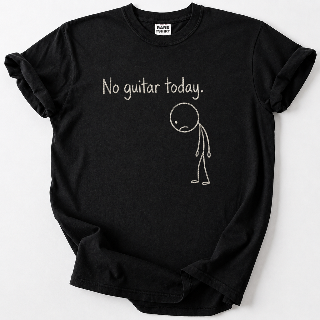 Feeling lost without your six-string? Our witty "No Guitar Today" t-shirt makes the perfect gift for guitarists and rock music fans. 