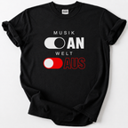 Zeig deine Musikleidenschaft mit unserem einzigartigen 'Musik An, Welt Aus' T-Shirt aus Bio-Baumwolle. Perfektes Geschenk für Musikfans. 