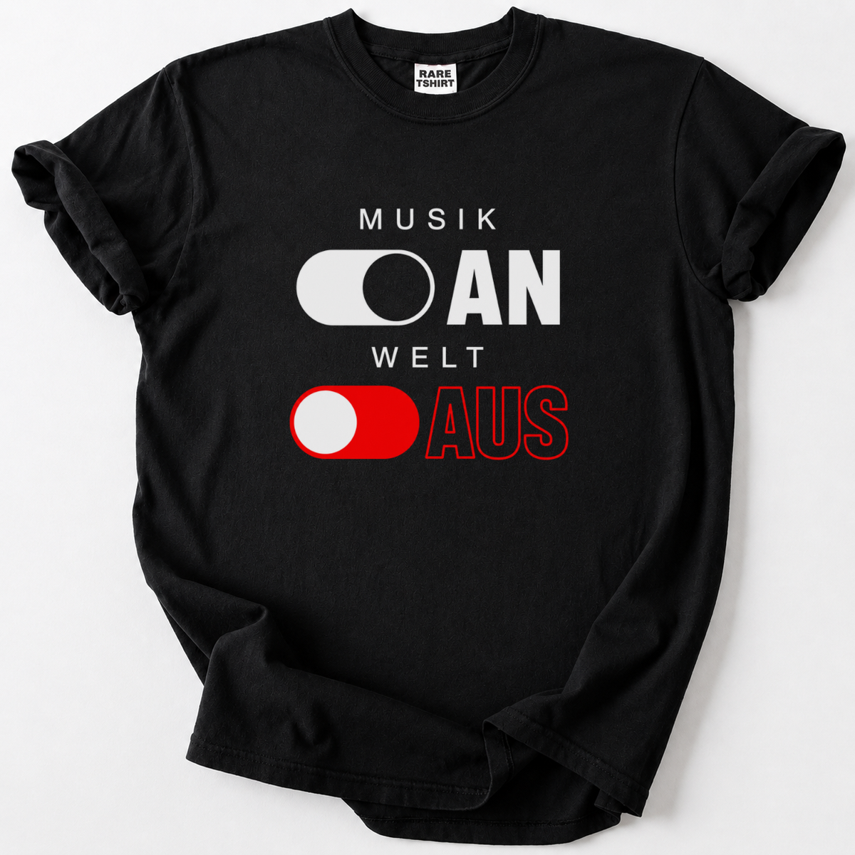 Zeig deine Musikleidenschaft mit unserem einzigartigen 'Musik An, Welt Aus' T-Shirt aus Bio-Baumwolle. Perfektes Geschenk für Musikfans. 