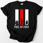 Black classic rock band silhouette t-shirt with guitarist, singer, and drummer graphic