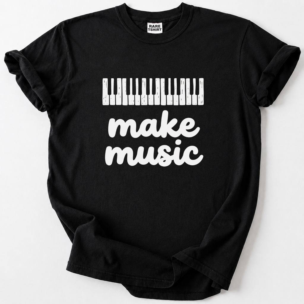 Celebrate your passion for music with our "Make Music" piano keys tee. Soft, durable cotton in a bold retro design
