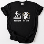 Love drumming more than the gym? This funny drummer t-shirt is the perfect gift for music lovers. Soft, durable cotton. 