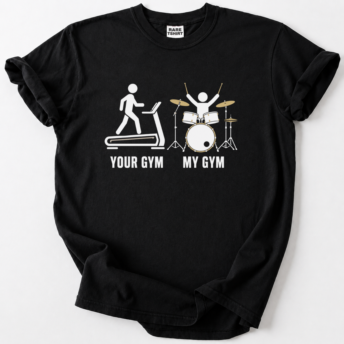 Love drumming more than the gym? This funny drummer t-shirt is the perfect gift for music lovers. Soft, durable cotton. 