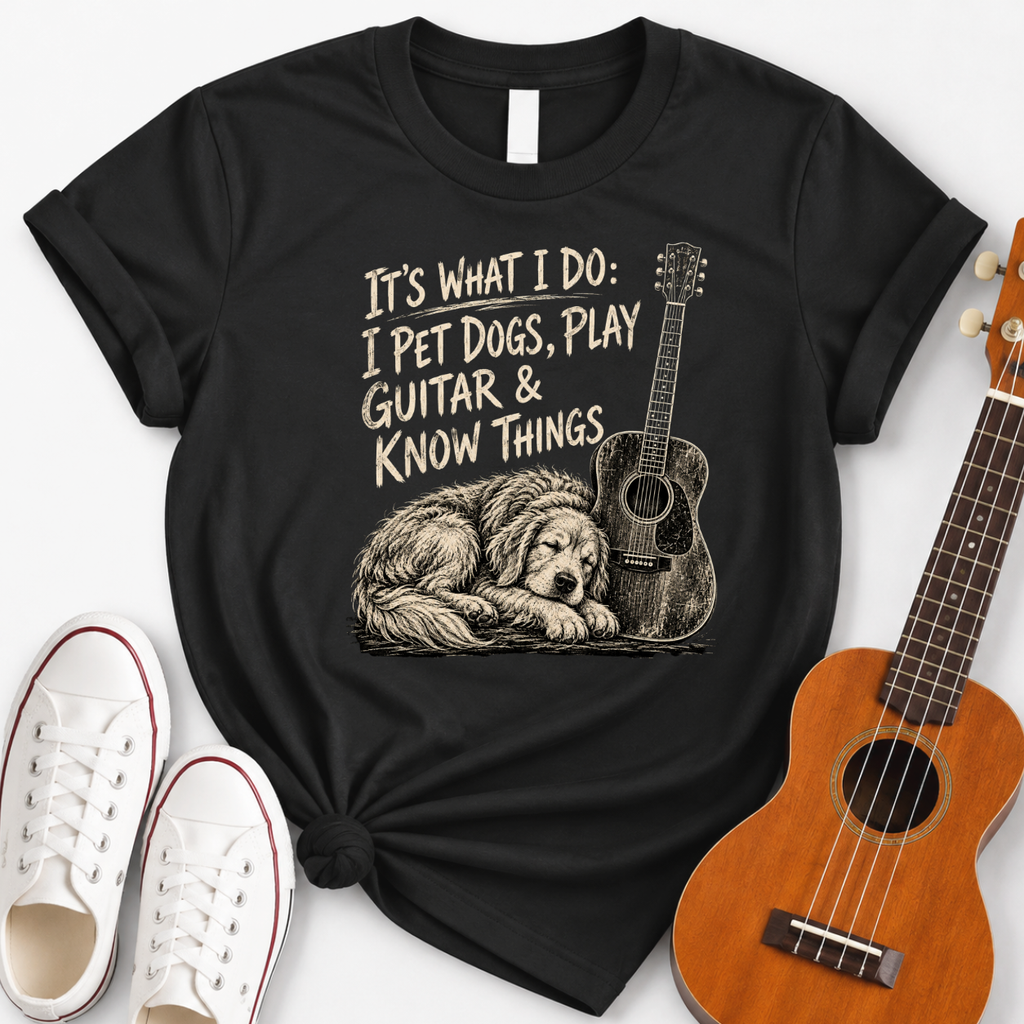 Dog sleeping by guitar funny classic rock music lover t-shirt design