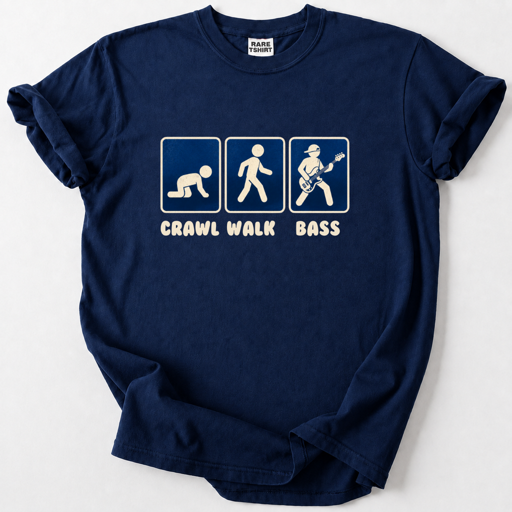 Rock out with our Crawl Walk Bass Tee! Perfect gift for bassists &amp; rock lovers. Soft, durable cotton. 
