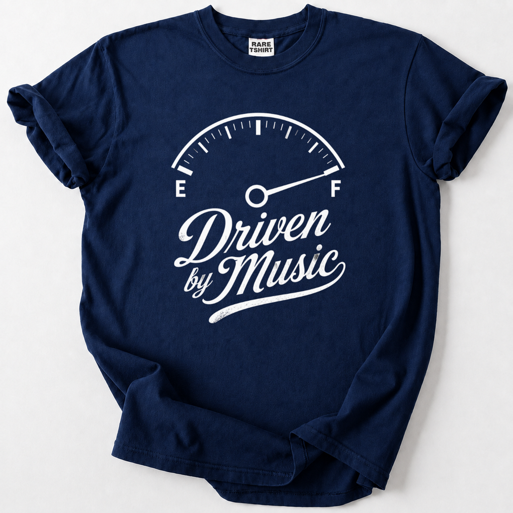 Fuel gauge on full for music lovers. Soft, premium cotton tee with a bold retro design for true rock fans. Buy Now and wear your passion.