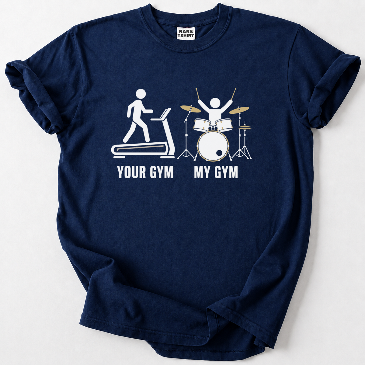 Love drumming more than the gym? This funny drummer t-shirt is the perfect gift for music lovers. Soft, durable cotton. 