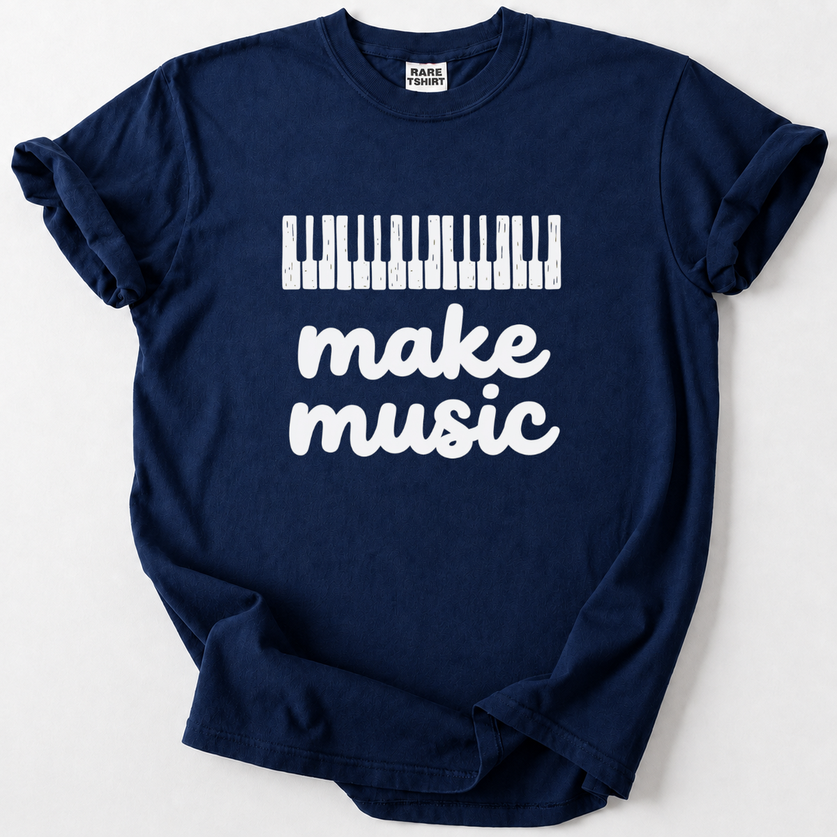 Celebrate your passion for music with our "Make Music" piano keys tee. Soft, durable cotton in a bold retro design