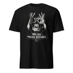 Schwarzes T-Shirt mit Totenkopf-Gitarren-Motiv im Vintage-Rock-Stil für Gitarristen
