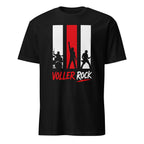 Schwarzes Voller Rock T-Shirt mit Rockband-Silhouetten in Rot und Weiß