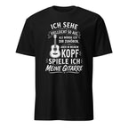 Schwarzes Gitarren T-Shirt mit lustigem deutschen Musiker Text und Gitarren-Illustration
