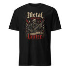 Schwarzes Metal T-Shirt Damen mit Skelett Gitarrist Gothic Design stirbt nie Artwork