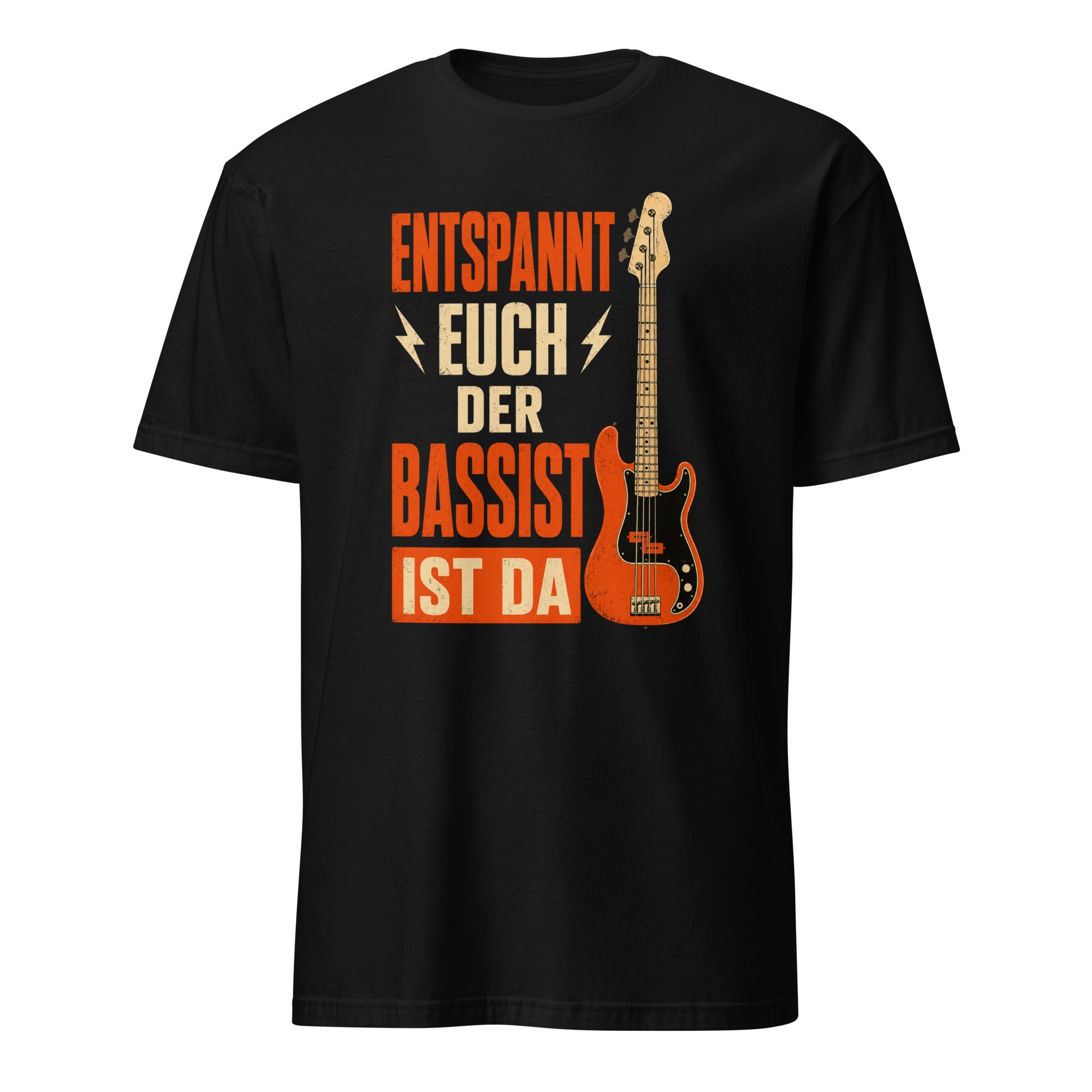 "Bassist T-Shirt mit Retro Humor Design und Bass-Gitarre Illustration in Orange"

