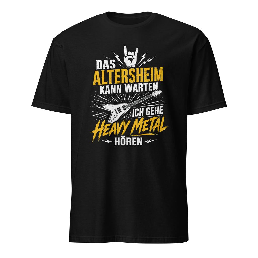 Heavy Metal T-Shirt mit Gitarre, Blitze und lustigem Text, Vintage Rock Design
