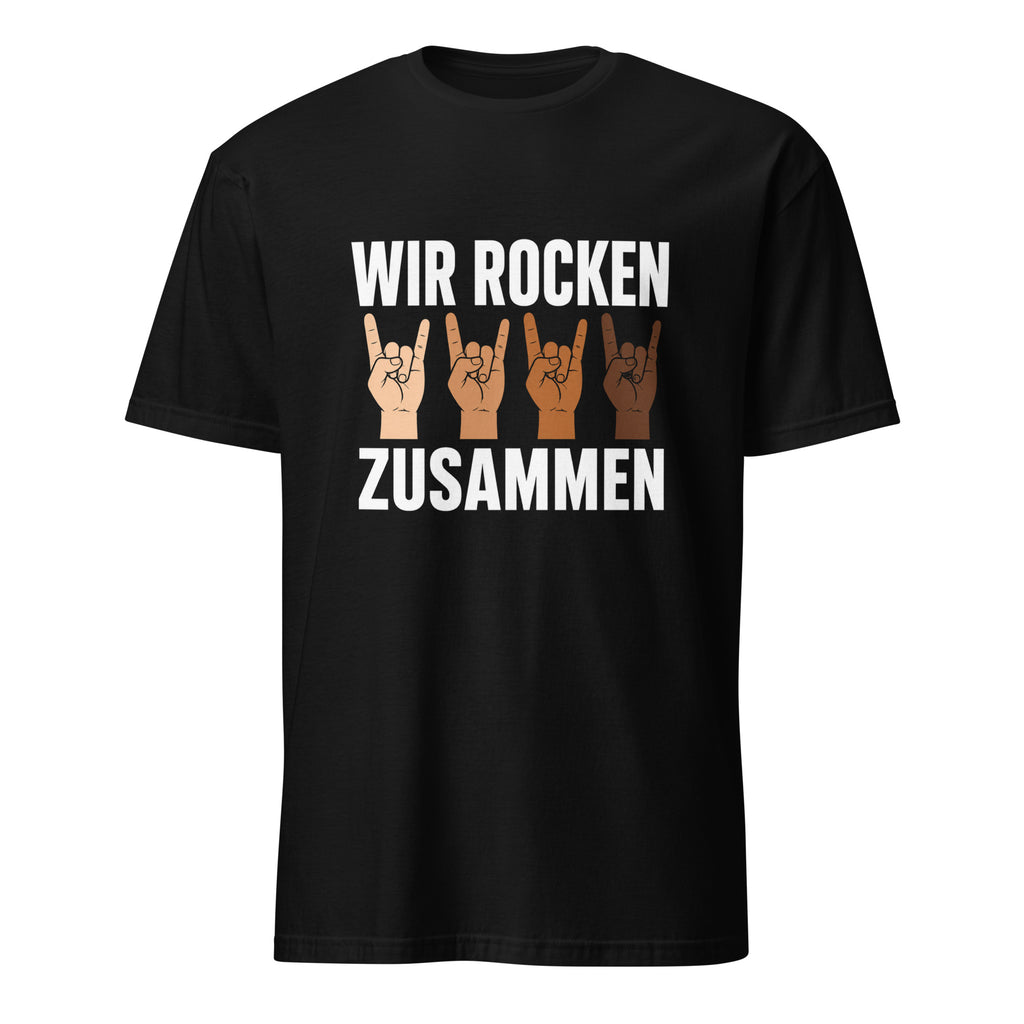 "Wir Rocken Zusammen T-Shirt mit Rock Gesten Diversity Design"

