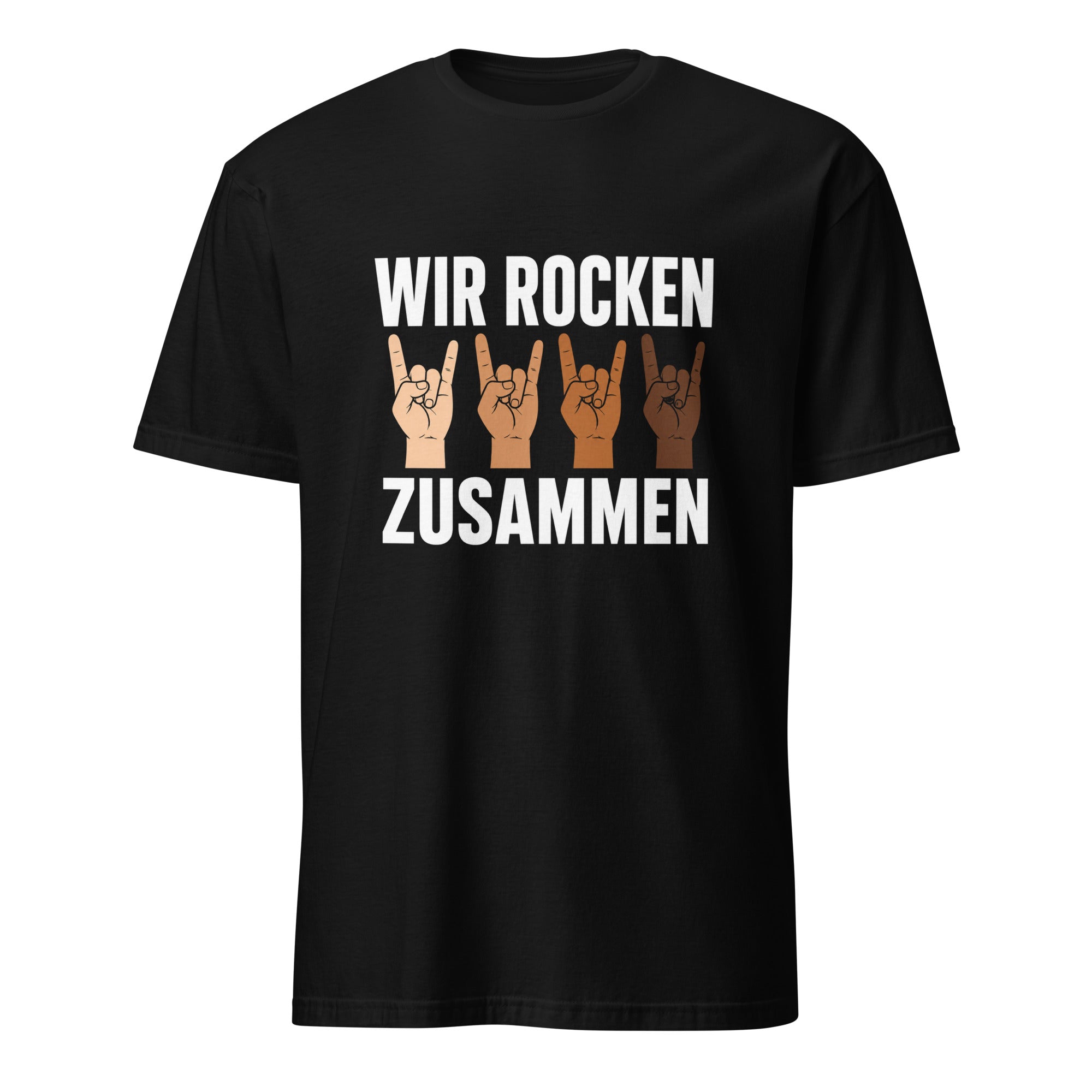 "Wir Rocken Zusammen T-Shirt mit Rock Gesten Diversity Design"
