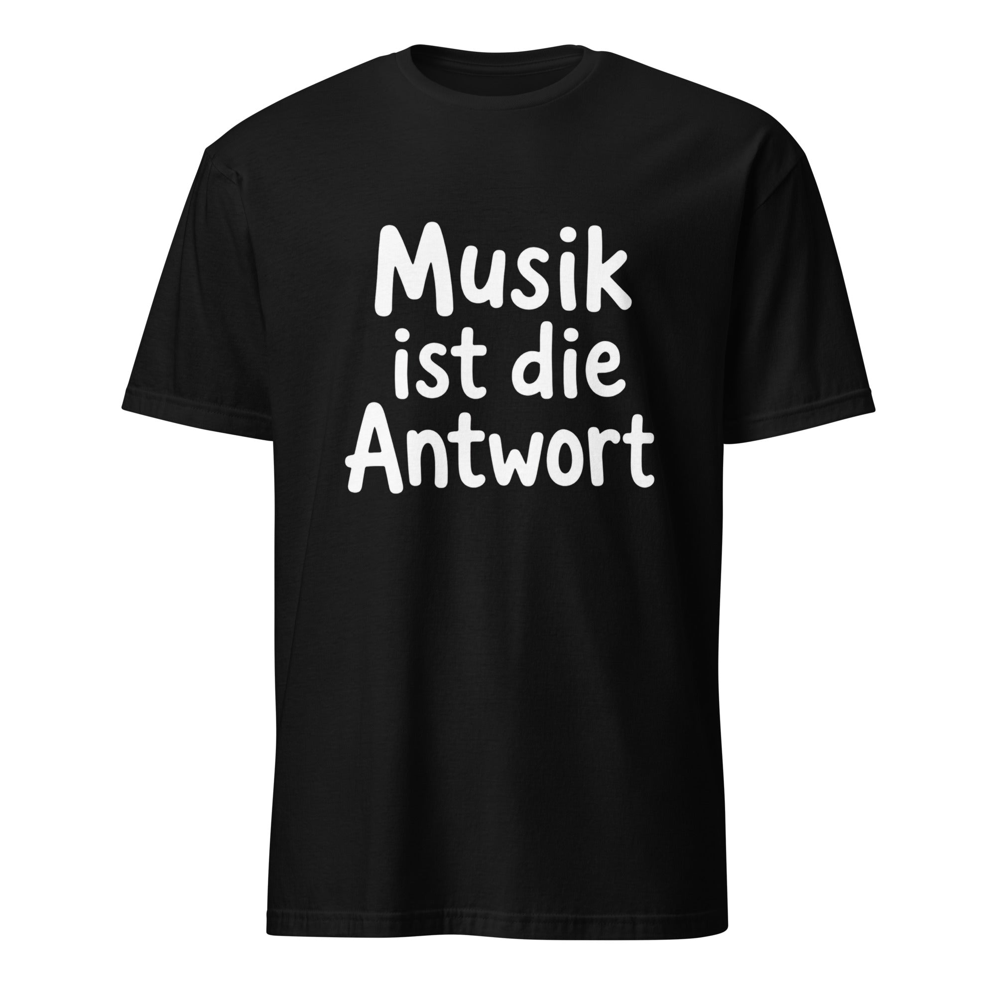 Schwarzes T-Shirt mit Musik-Statement-Print "Musik ist die Antwort" für Musikfans
