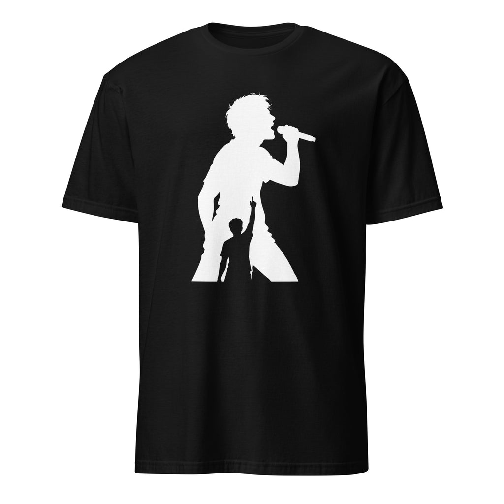 Bold black tee featuring a striking singer-and-fan silhouette design — perfect for music lovers, concert-goers, and anyone who lives for live performances.