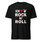 Schwarzes T-Shirt mit "Ich liebe Rock n' Roll" Design und Herz-Motiv, Vintage Look