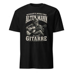 Schwarzes Herren T-Shirt mit Vintage-Gitarrist-Print und Spruch "Alter Mann mit Gitarre"
