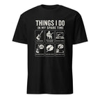 Funny guitar lover t-shirt design featuring six guitar-themed daily activity icons

