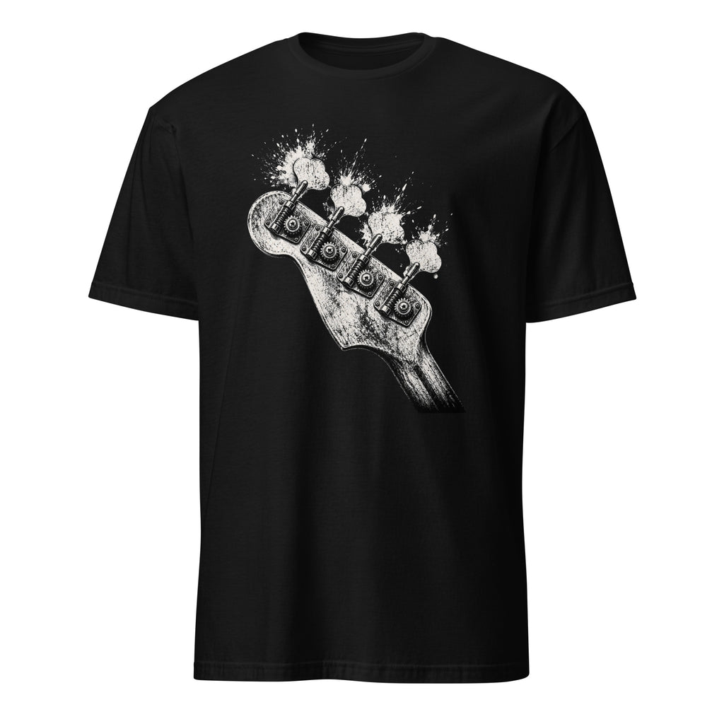 Vintage distressed bass guitar headstock t-shirt design for rock and music lovers
