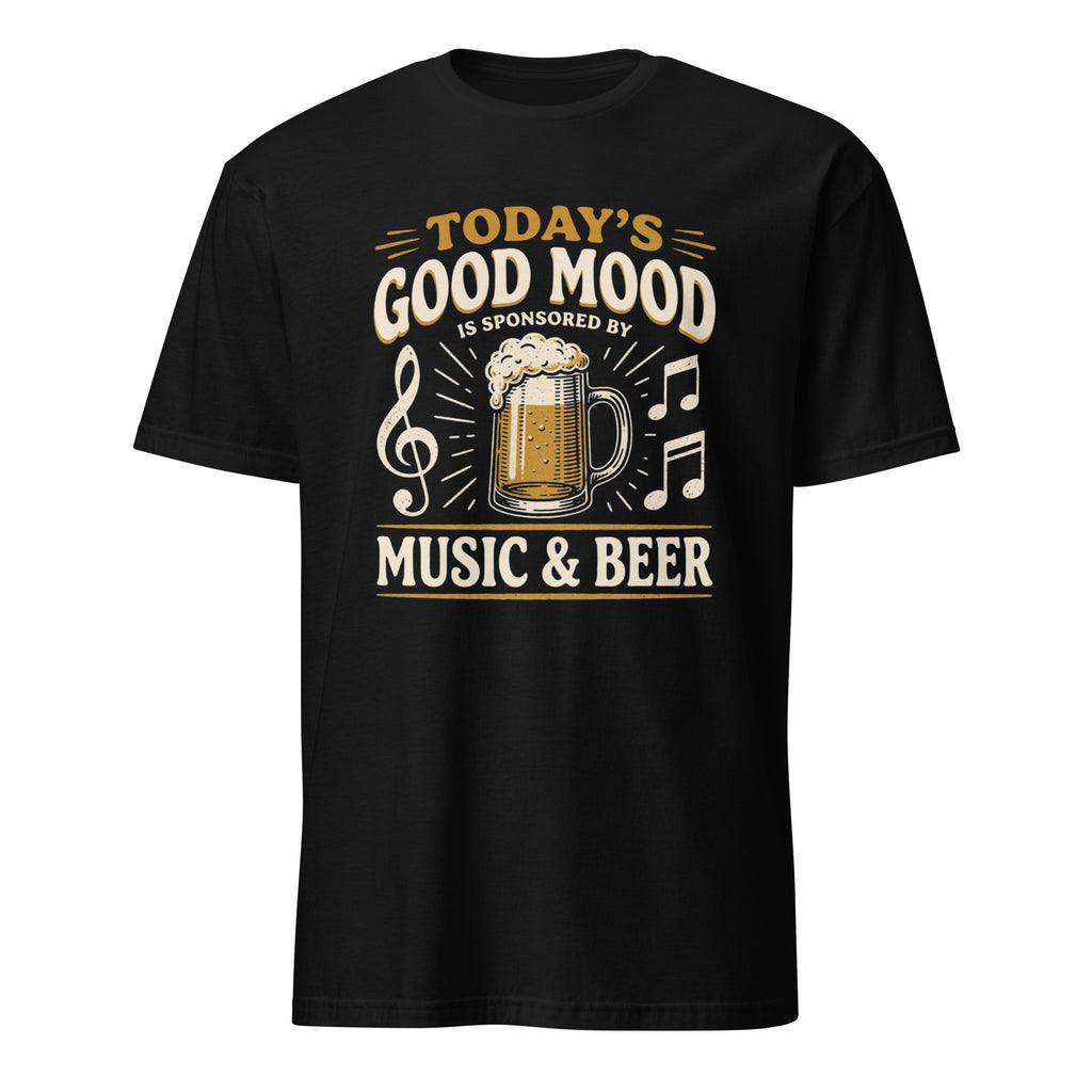 Music and beer graphic t-shirt with treble clef and beer mug design